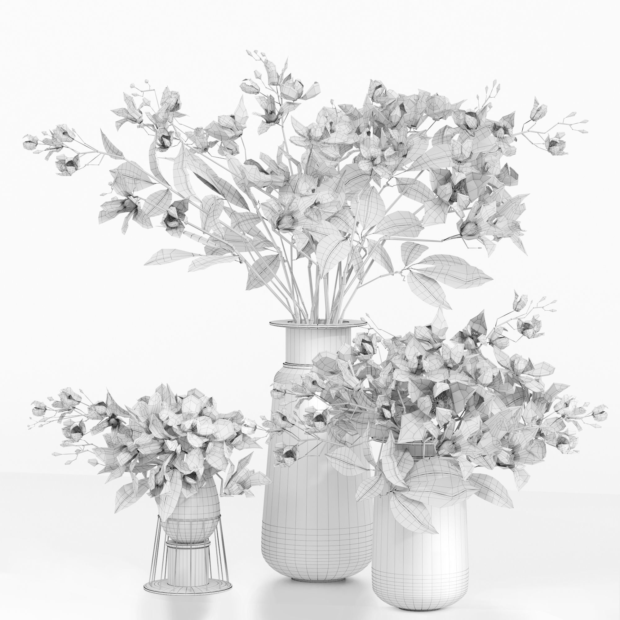 Gardenia Flower Bouquet Vase decor set 3D model_5