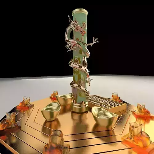 Chinese gold ingot with abacus and dragon