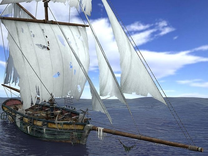 Sloop sailing ship pack Low-poly 3D model