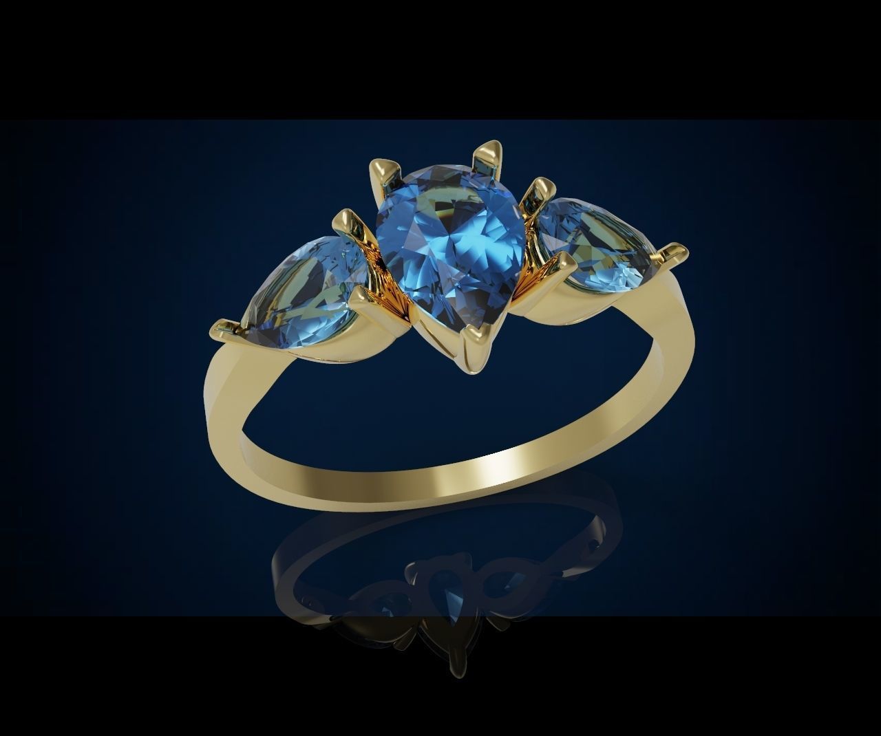 Three gemstone ring Cg 3 7 3D print model_3