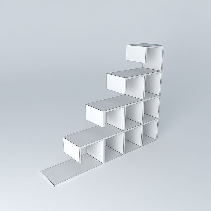 Wooden geometric bookshelf Free 3D model_4