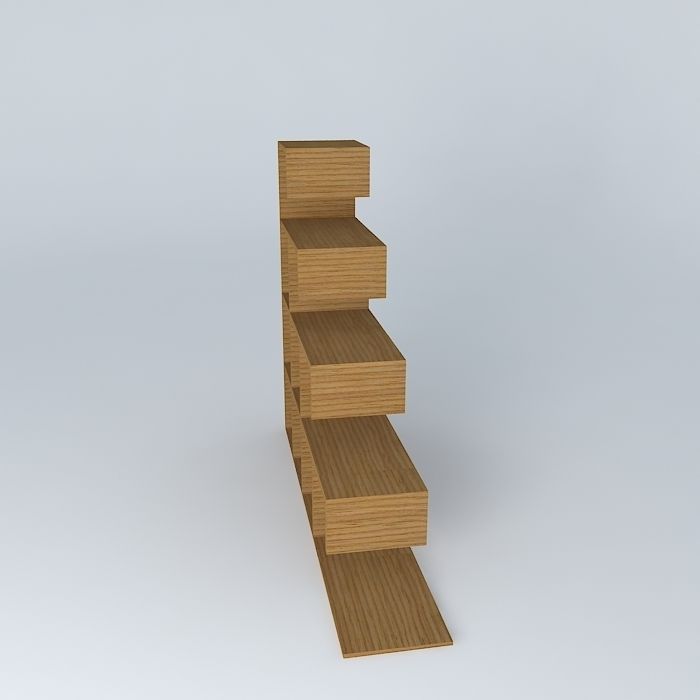Wooden geometric bookshelf Free 3D model_2