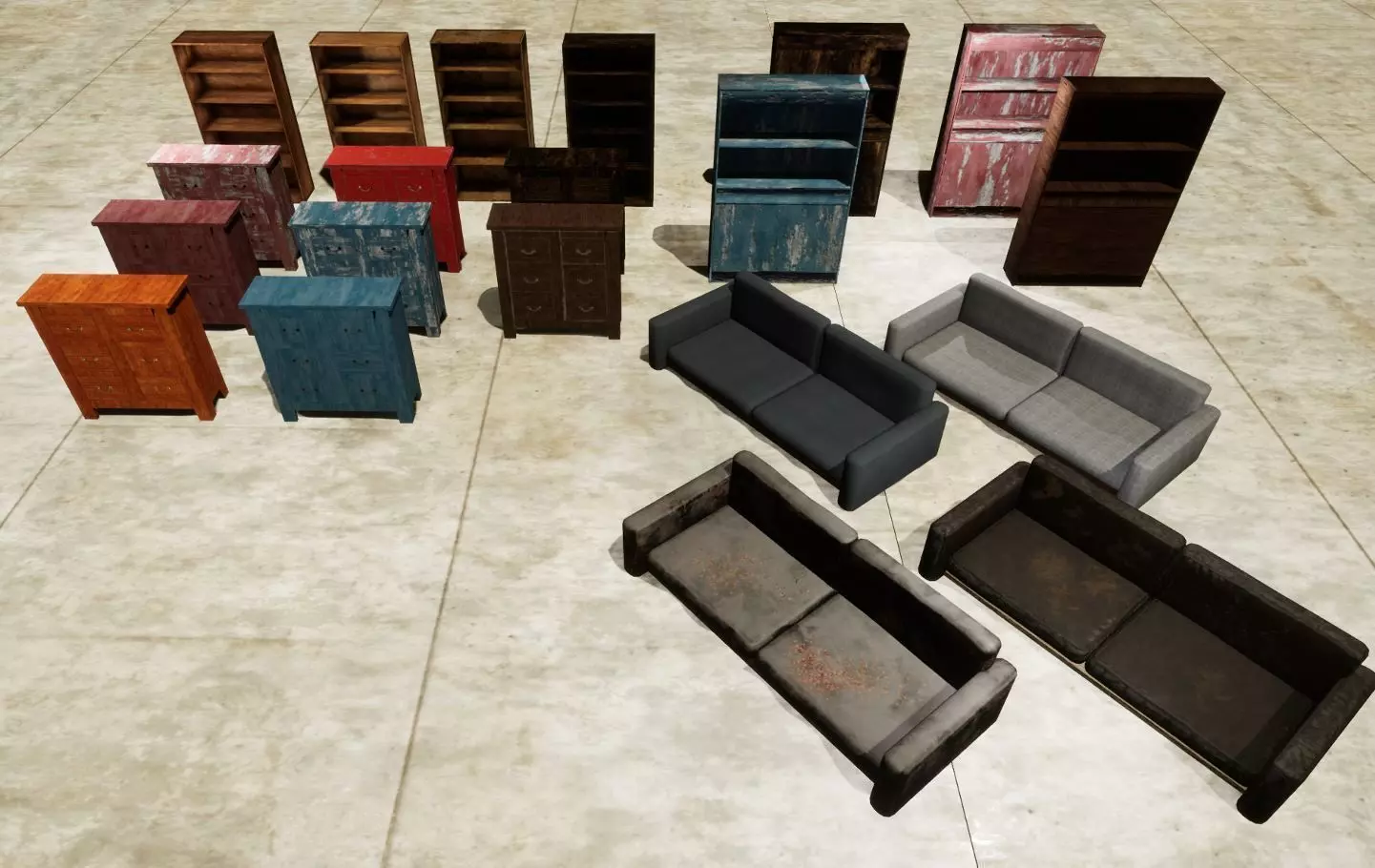 Furniture pack with various textures Low-poly 3D model_0