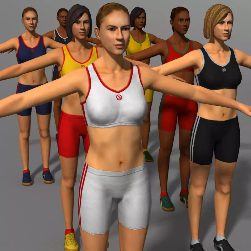 Fitness Girls 3D Models - T-Pose Low-poly 3D model
