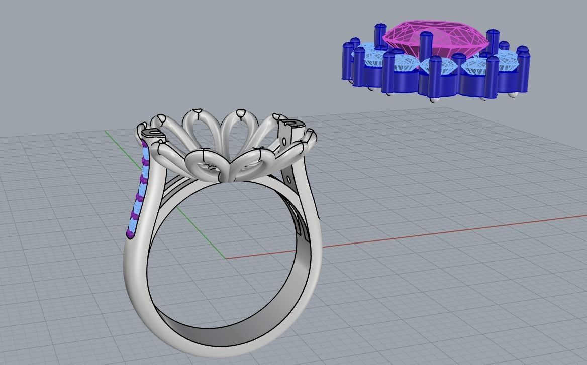 Oval ring with gemstone 3D print model_5