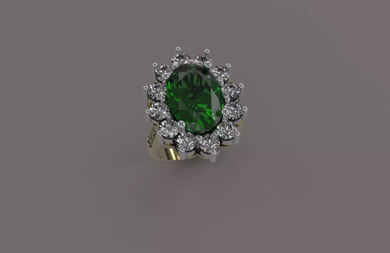 Oval ring with gemstone 3D print model_0