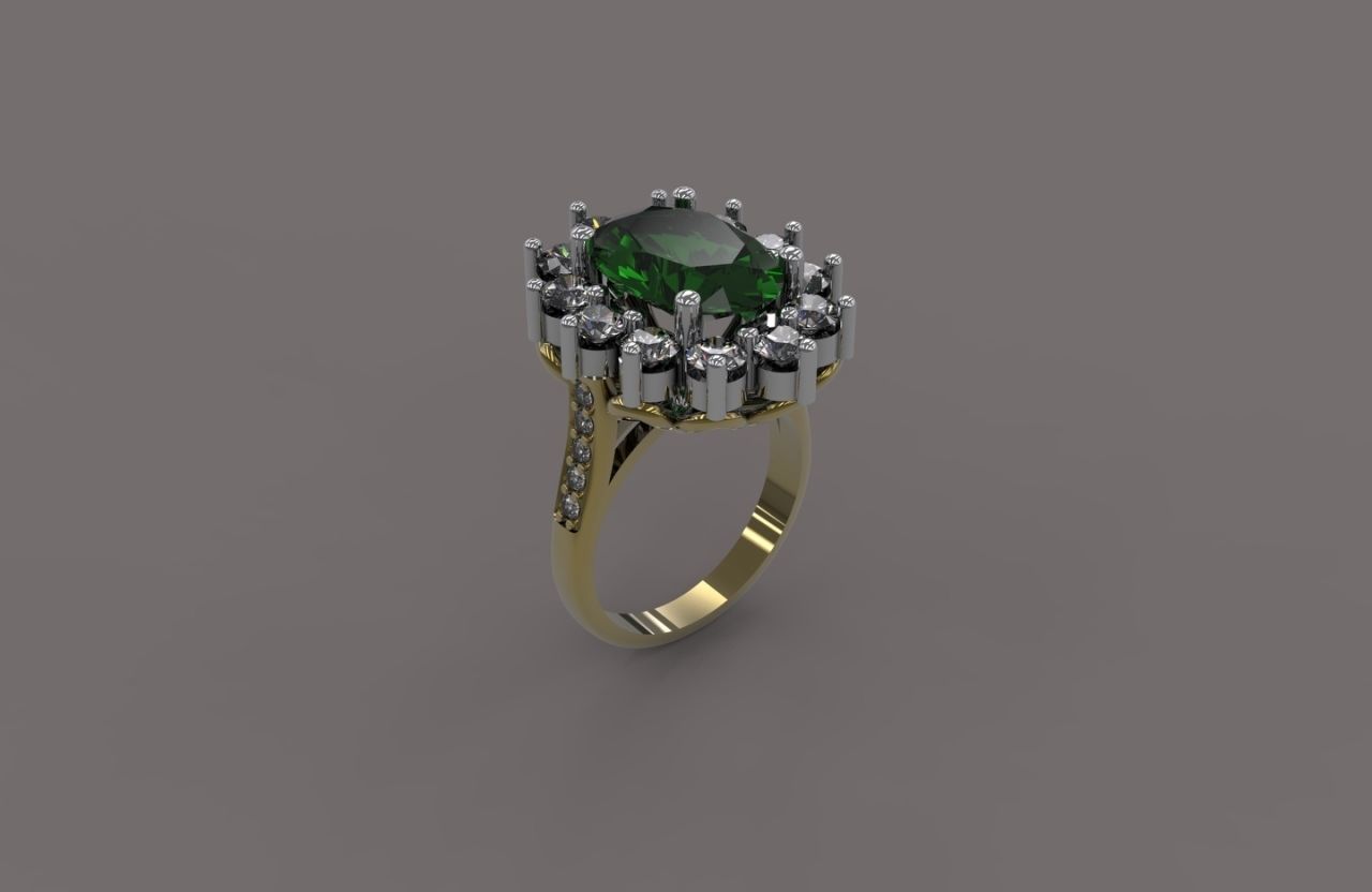 Oval ring with gemstone 3D print model_1