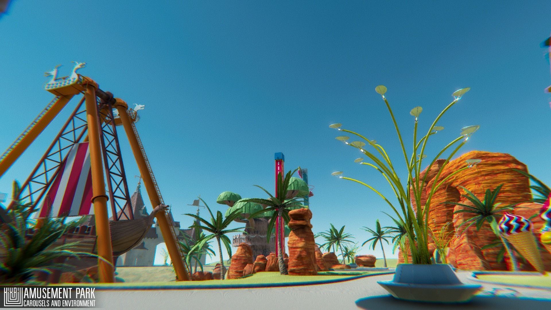 Amusement park - attractions  carousels and environment Low-poly 3D model_6