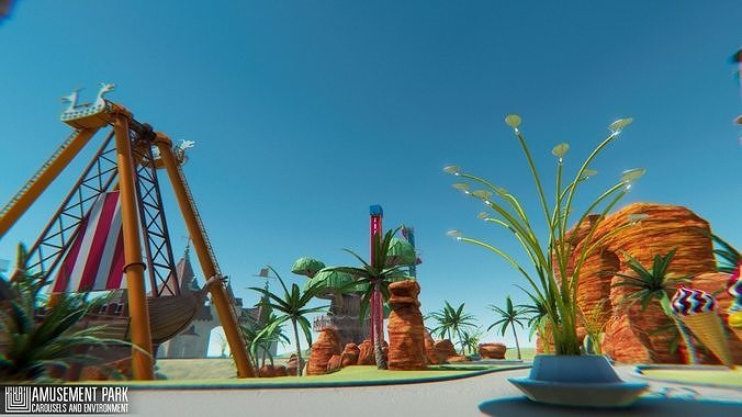 Amusement park - attractions  carousels and environment Low-poly 3D model 7