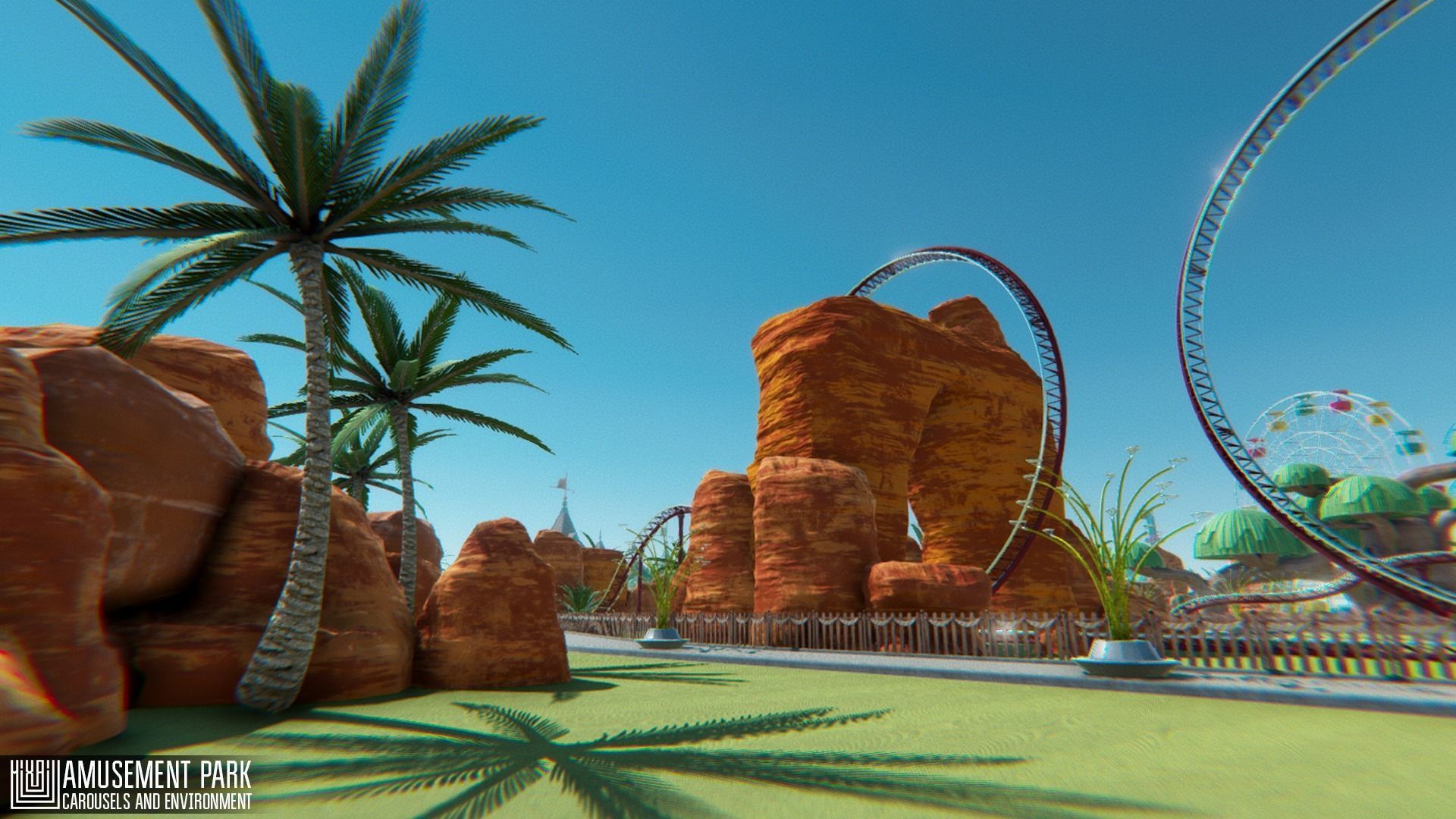 Amusement park - attractions  carousels and environment Low-poly 3D model_18