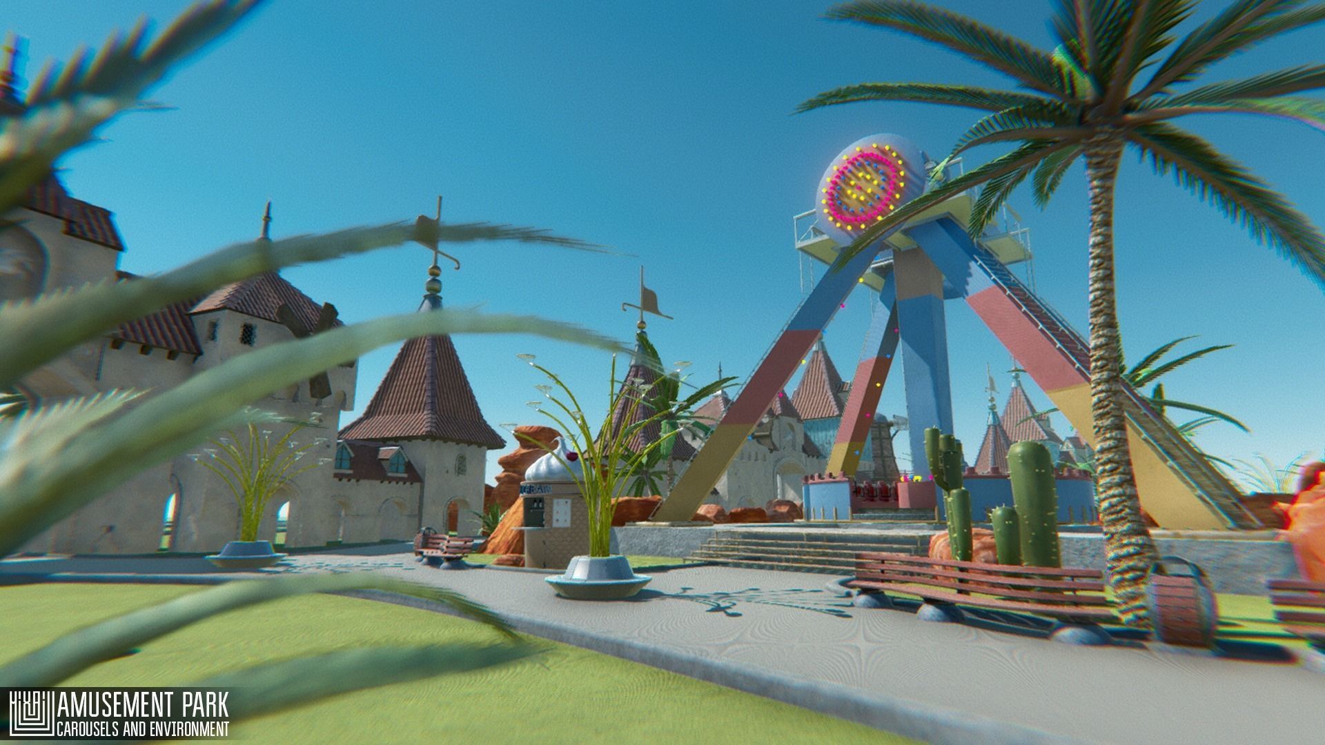 Amusement park - attractions  carousels and environment Low-poly 3D model_11