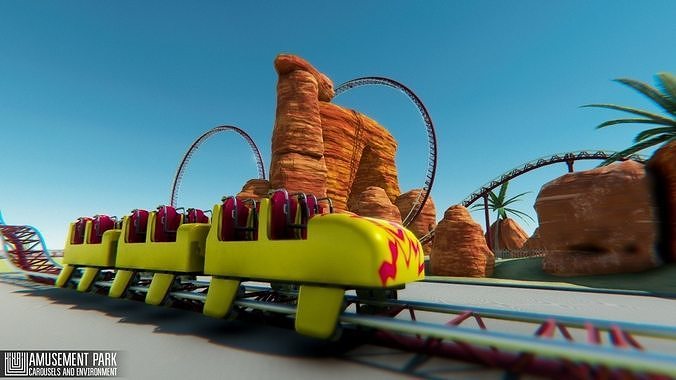 Amusement park - attractions  carousels and environment Low-poly 3D model 5