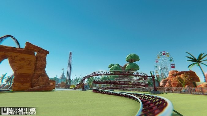 Amusement park - attractions  carousels and environment Low-poly 3D model 4