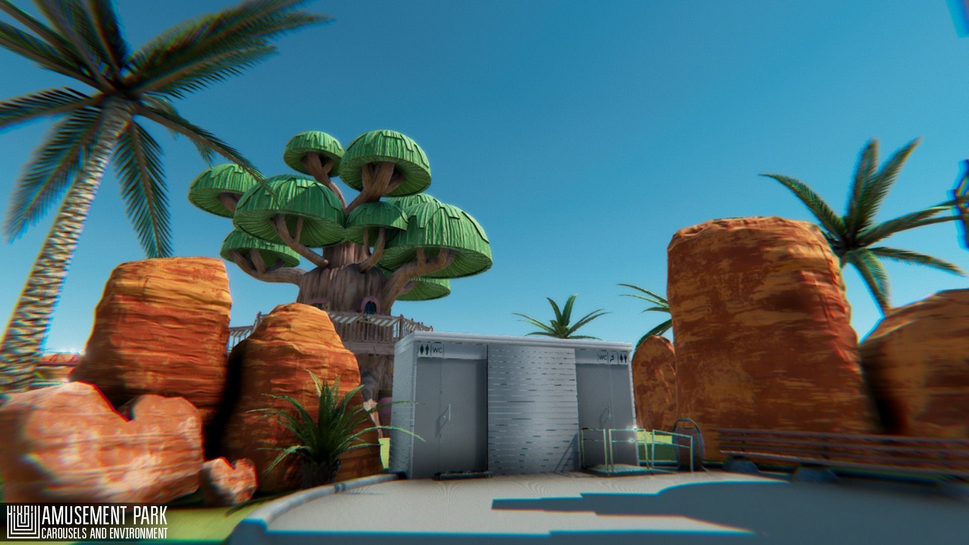 Amusement park - attractions  carousels and environment Low-poly 3D model_17