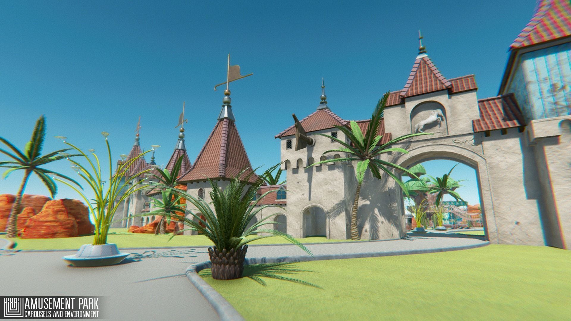 Amusement park - attractions  carousels and environment Low-poly 3D model_12