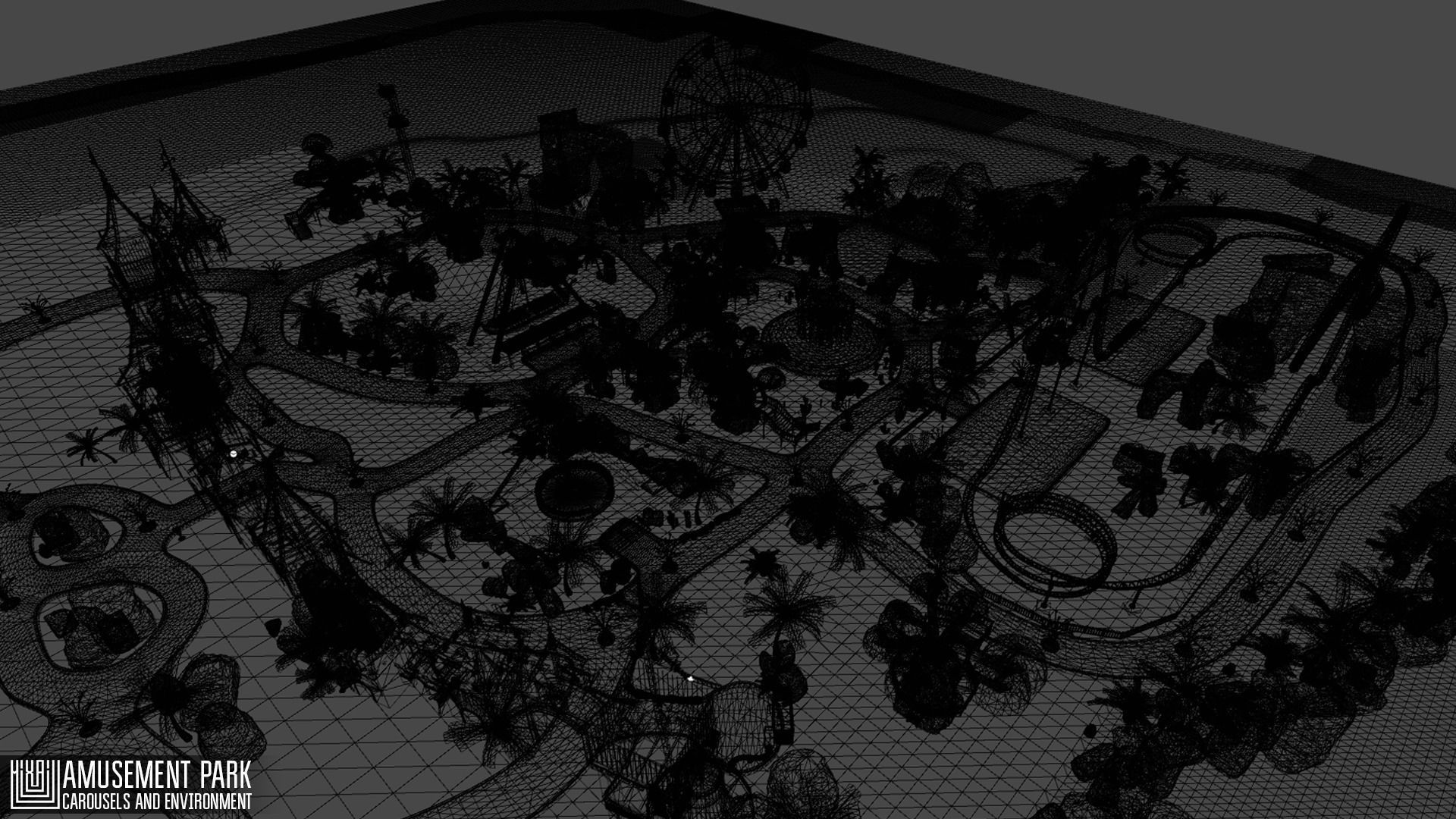 Amusement park - attractions  carousels and environment Low-poly 3D model_14