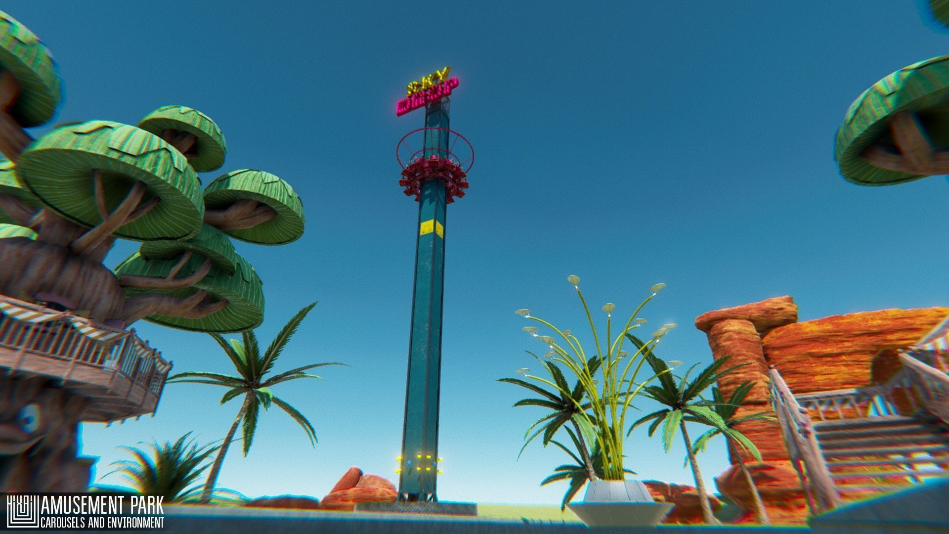 Amusement park - attractions  carousels and environment Low-poly 3D model_9