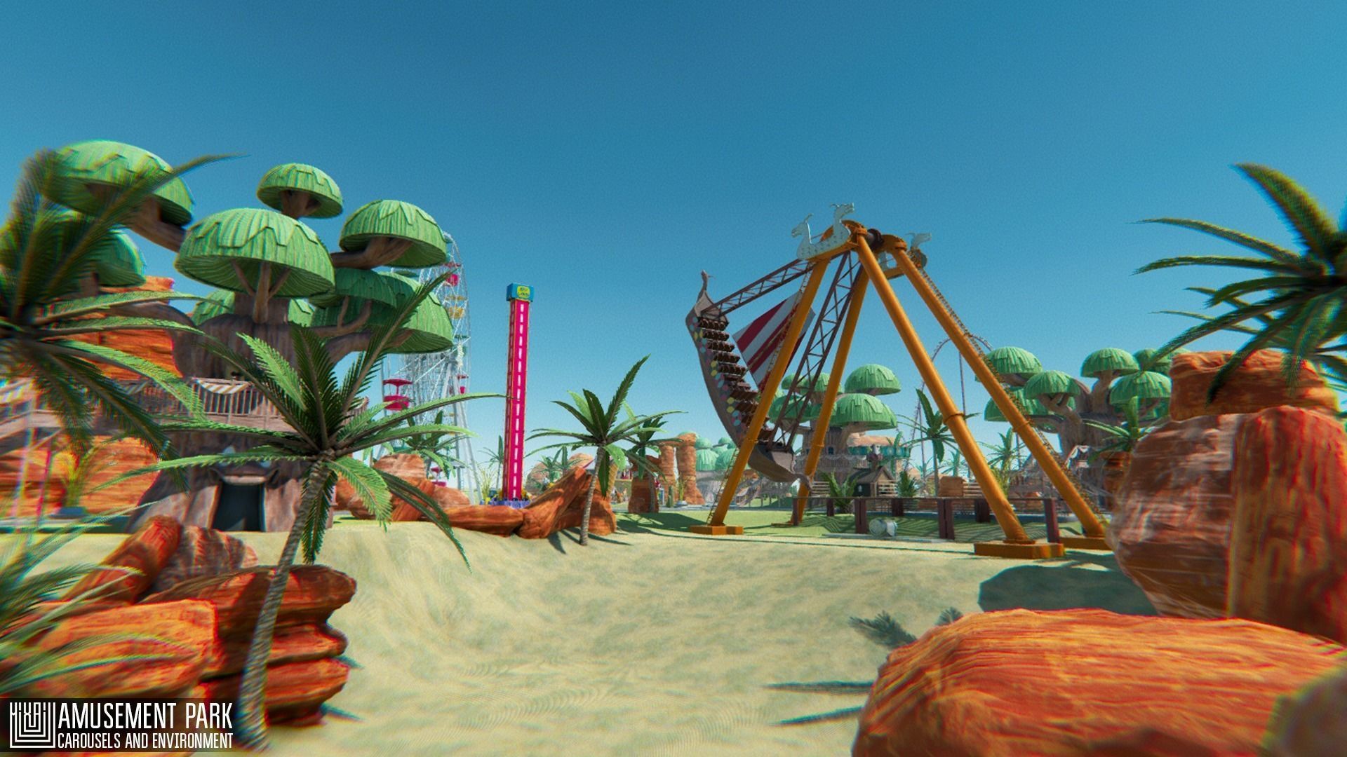 Amusement park - attractions  carousels and environment Low-poly 3D model_10