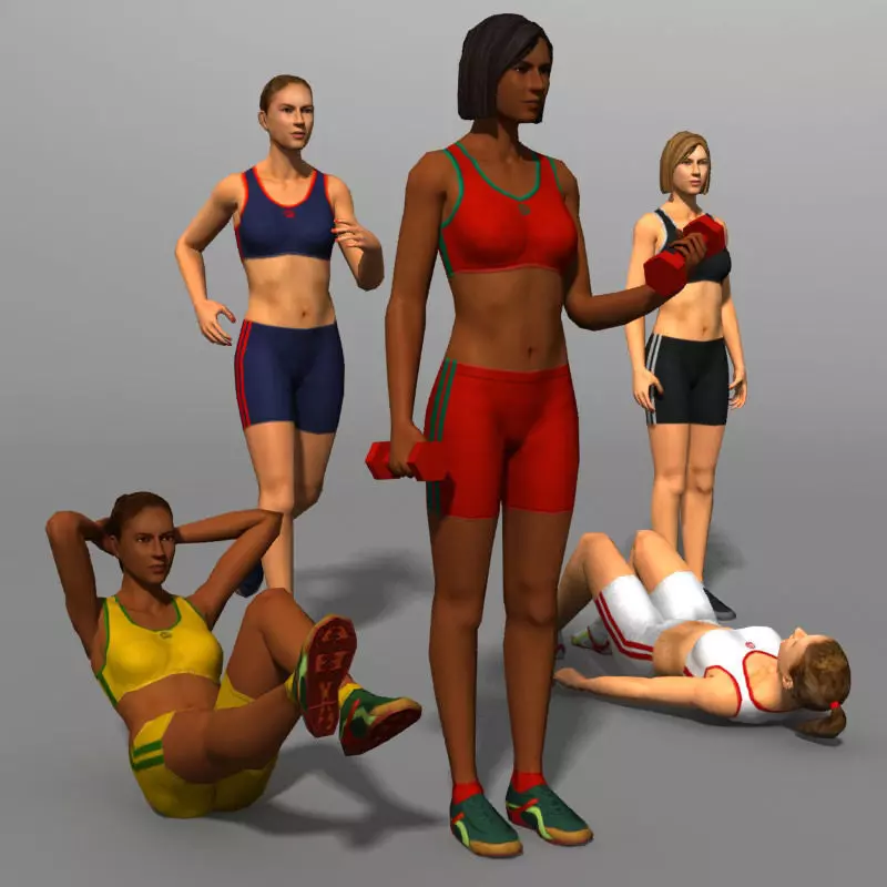Fitness Girls Character Pack - Active Workout Poses Low-poly 3D model
