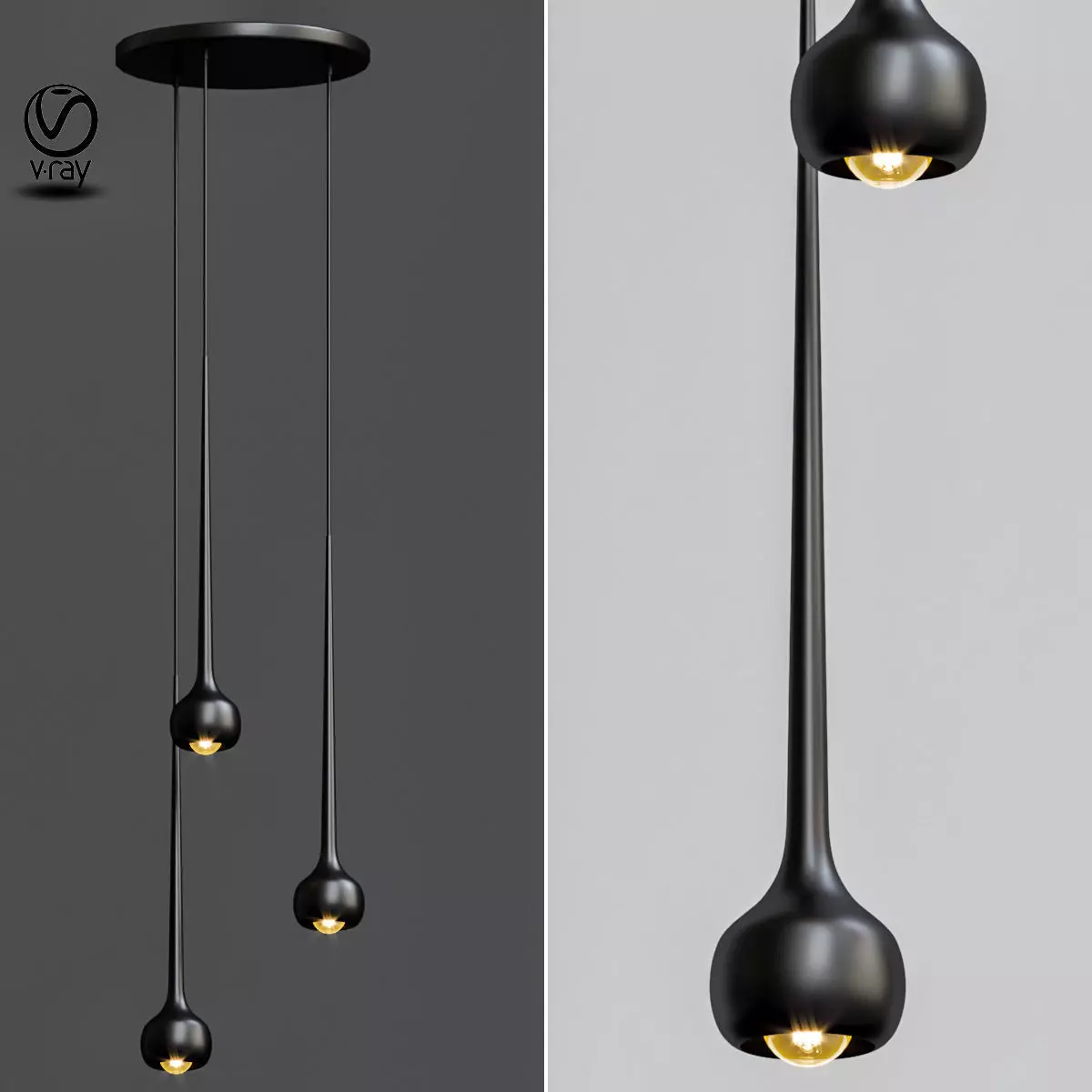 Falling Water Trio Round Suspension Lamp 3D model_0