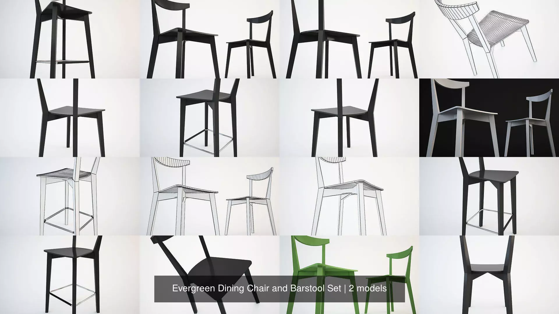 Evergreen Dining Chair and Barstool Set 3D Model Collection_1