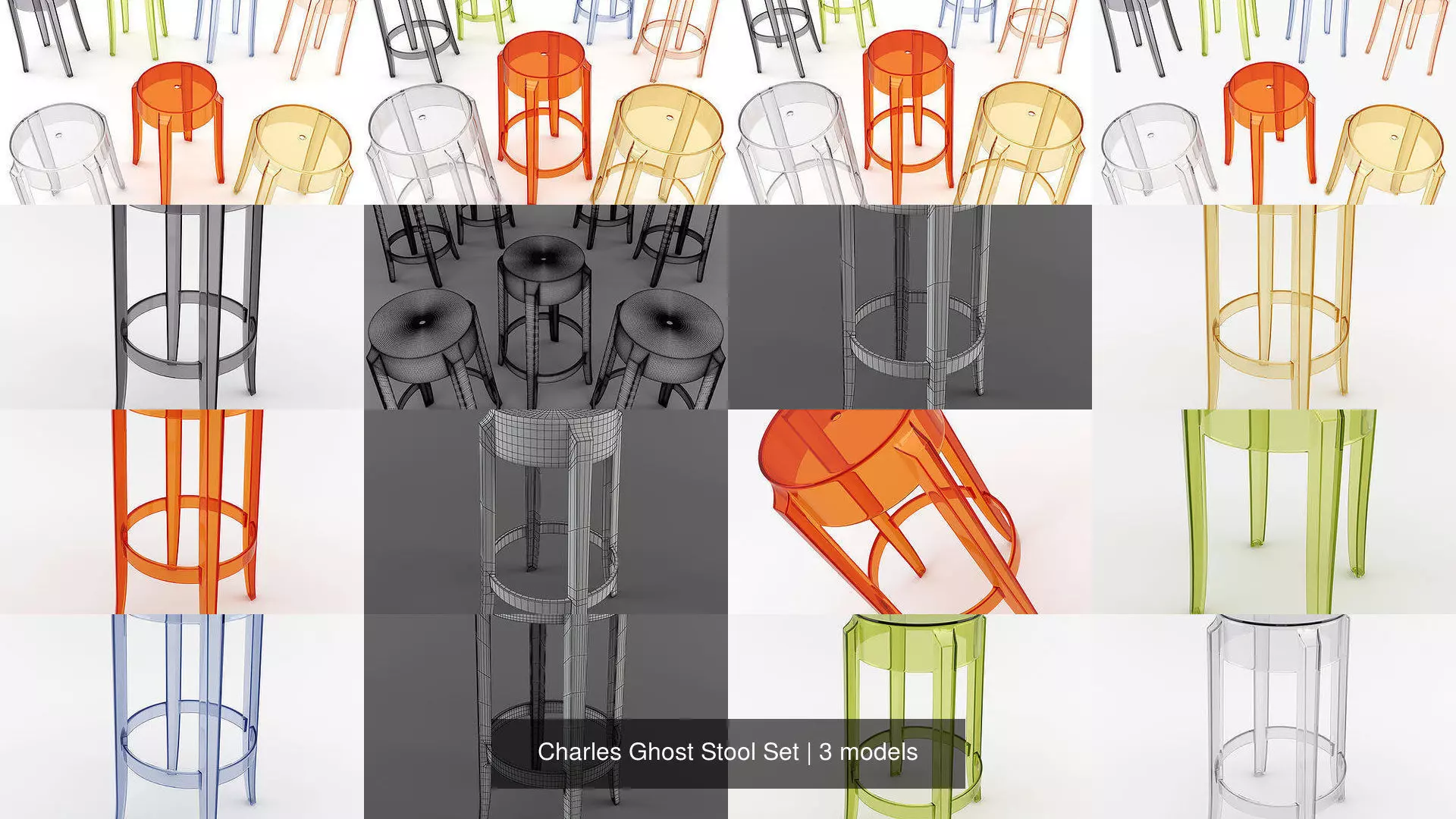 Charles Ghost Stool Set 3D Model Collection_1