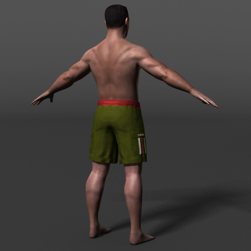 Man in swim trunks Low-poly 3D model_2