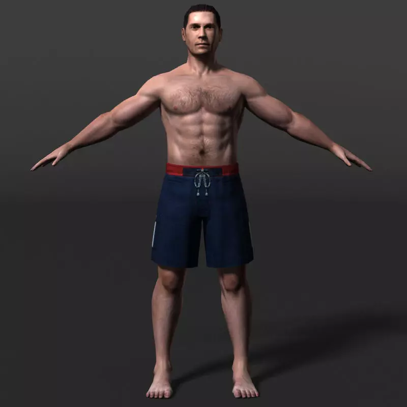 Man in swim trunks Low-poly 3D model_0