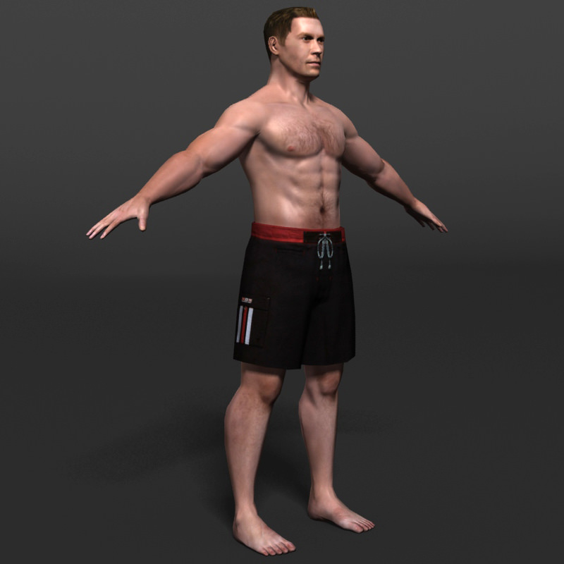 Man in swim trunks Low-poly 3D model_1