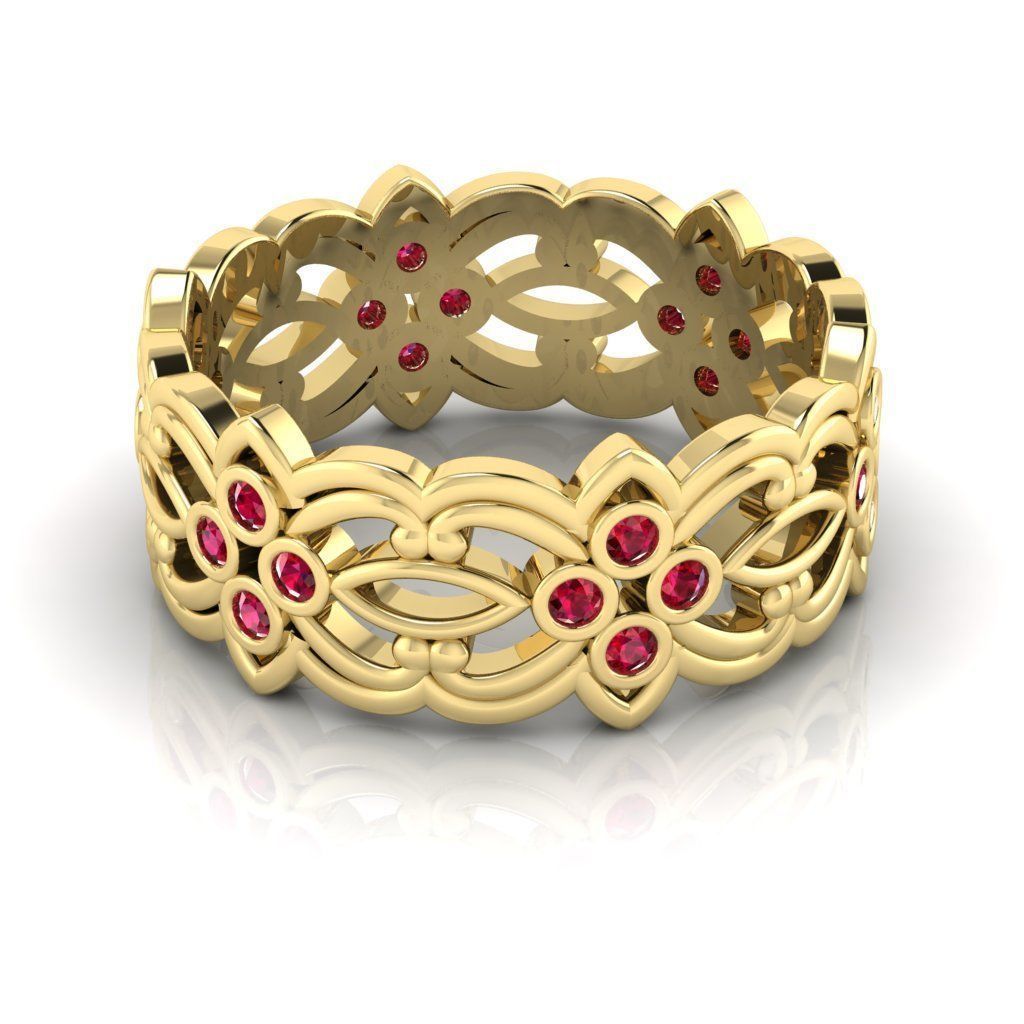 Pattern Ring with small gems 3D print model_2