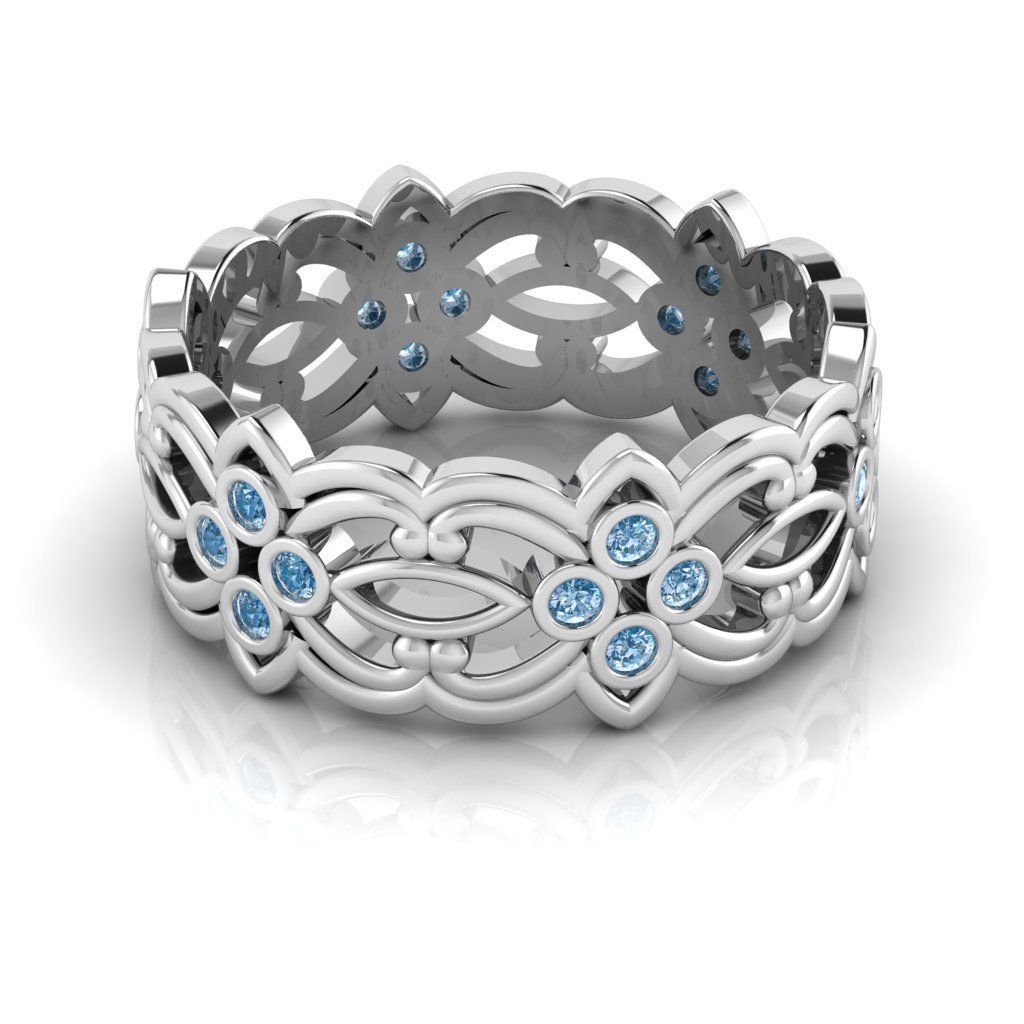 Pattern Ring with small gems 3D print model_3