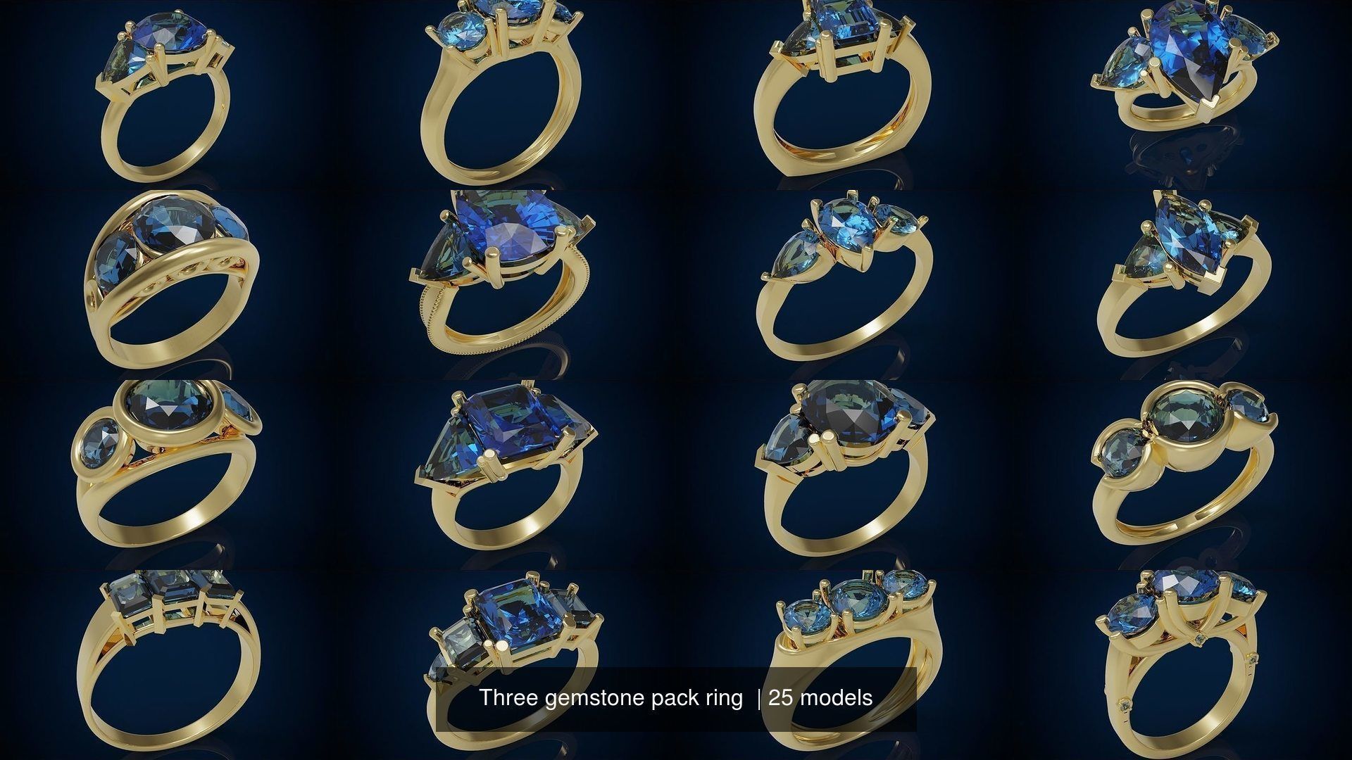 Three gemstone pack ring  3D Model Collection_2