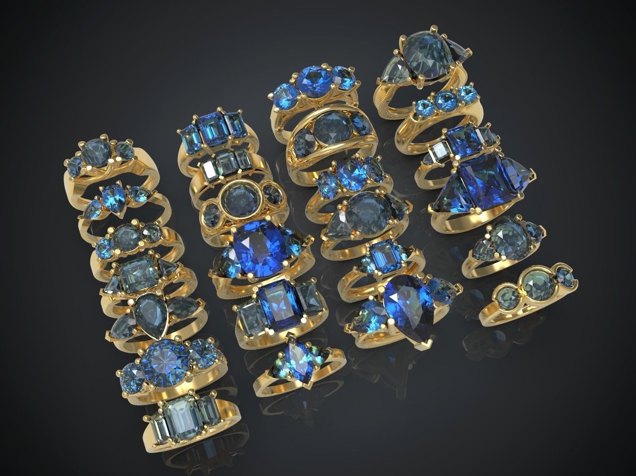 Three gemstone pack ring  3D Model Collection_1