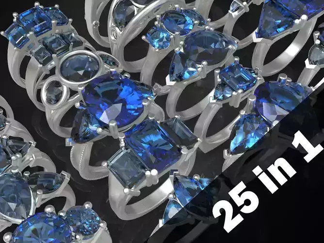 Three gemstone pack ring  3D Model Collection