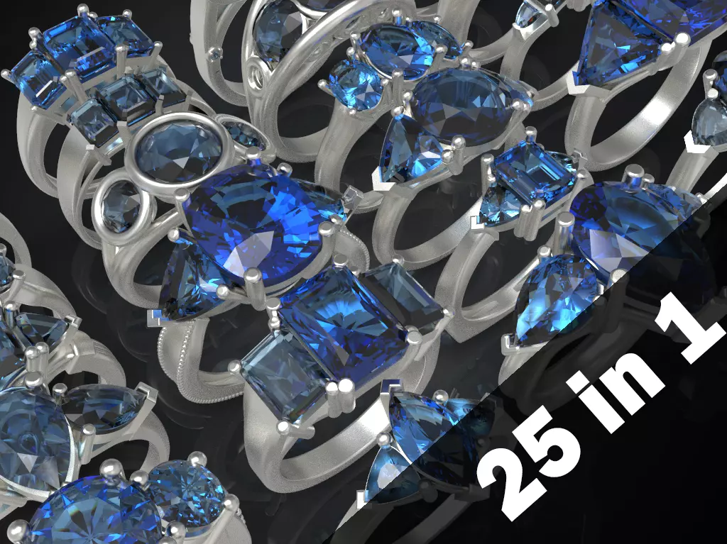 Three gemstone pack ring  3D Model Collection_0