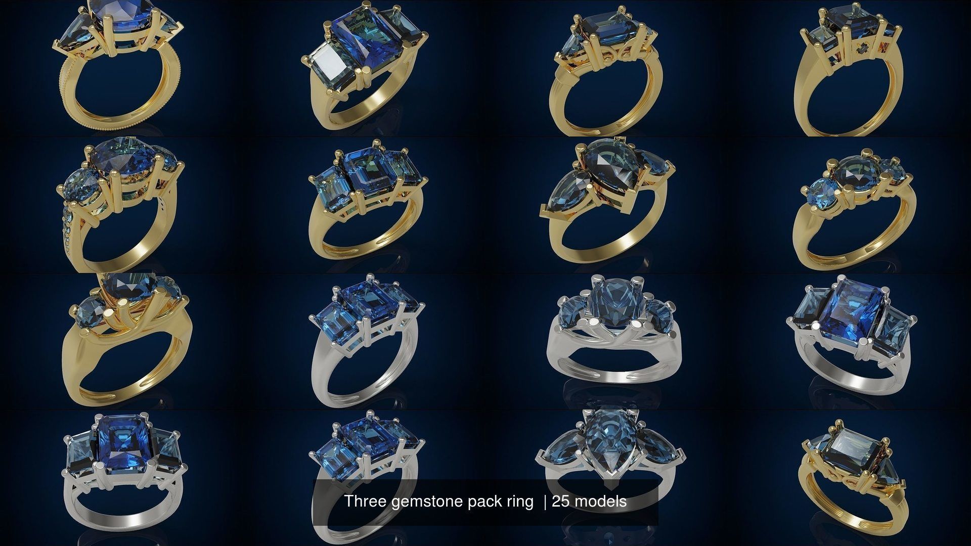 Three gemstone pack ring  3D Model Collection_3