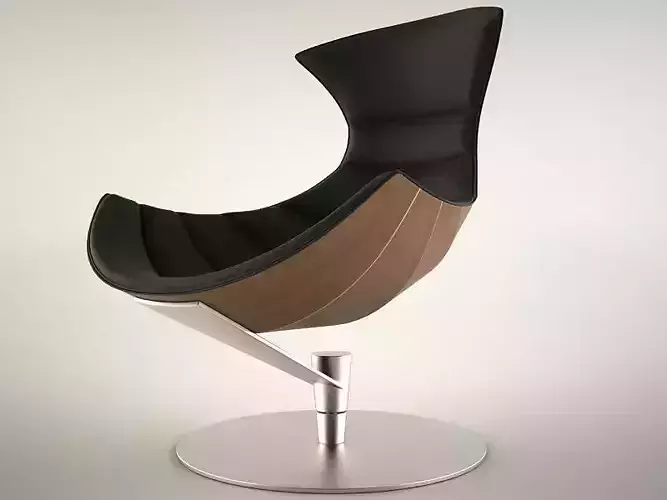 Lobster Chair in black leather and walnut veneer