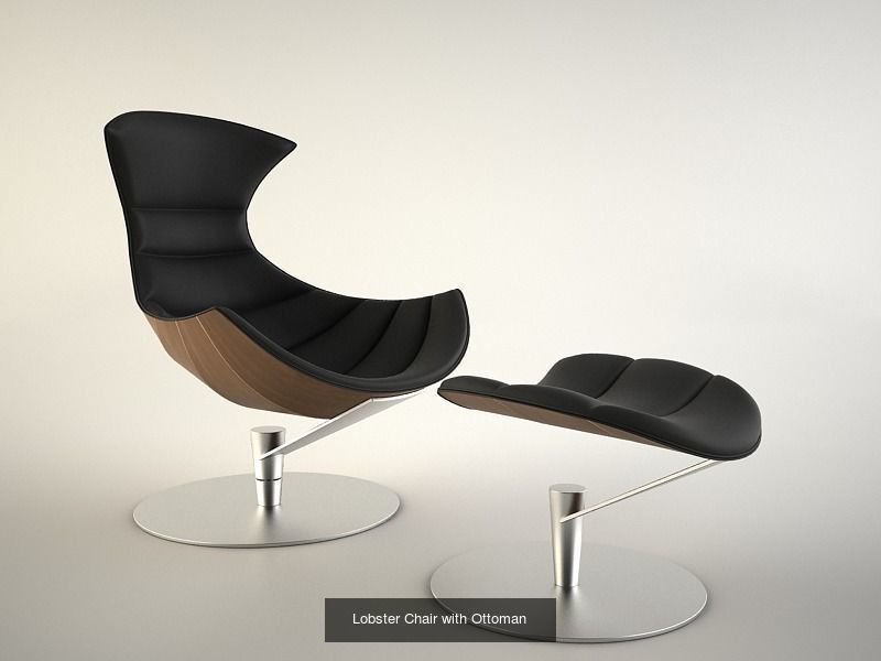 Lobster chair with ottoman and Shelly chair bundle 3D Model Collection_2