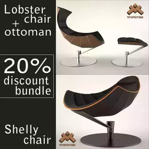 Lobster chair with ottoman and Shelly chair bundle 3D Model Collection