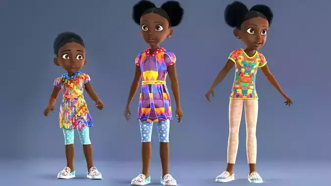 AFRO GIRL - RIGGED CARTOON CHARACTER  3D model