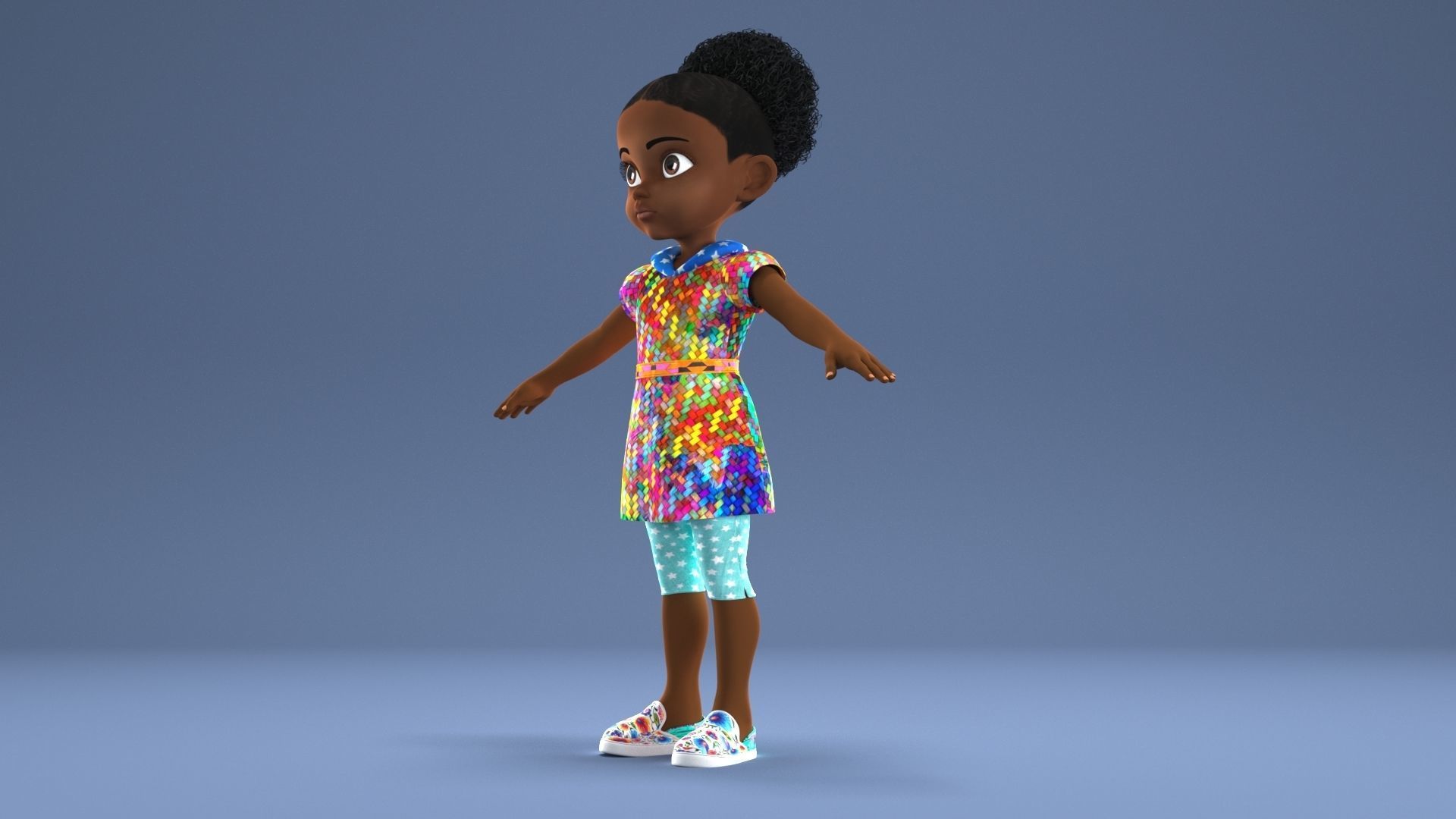 AFRO GIRL - RIGGED CARTOON CHARACTER  3D model_4