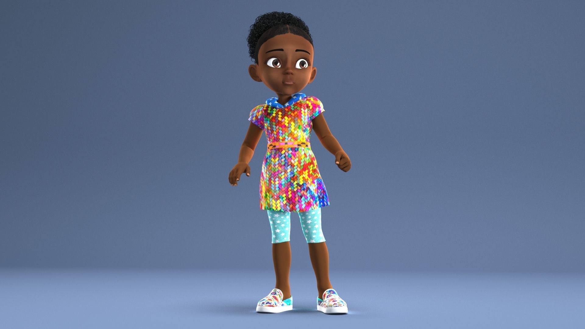 AFRO GIRL - RIGGED CARTOON CHARACTER  3D model_6