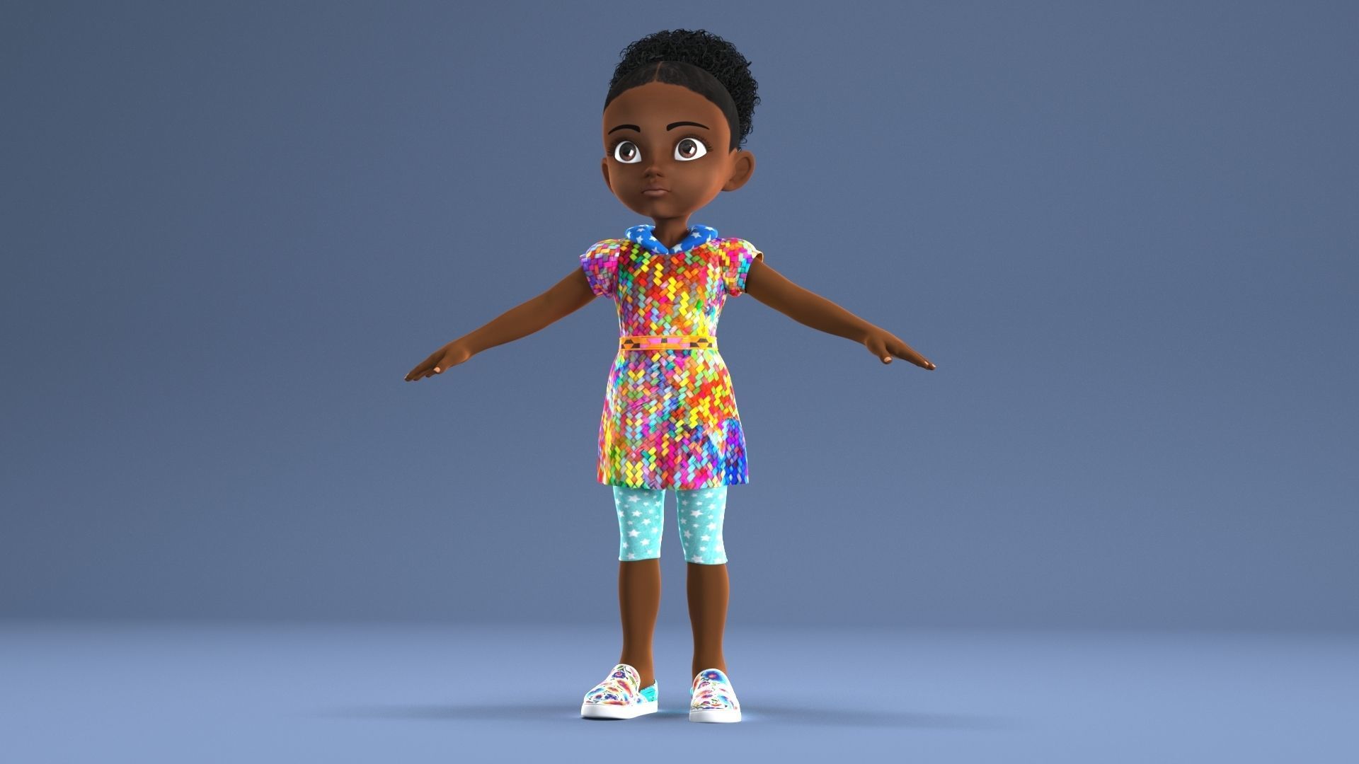 AFRO GIRL - RIGGED CARTOON CHARACTER  3D model_3