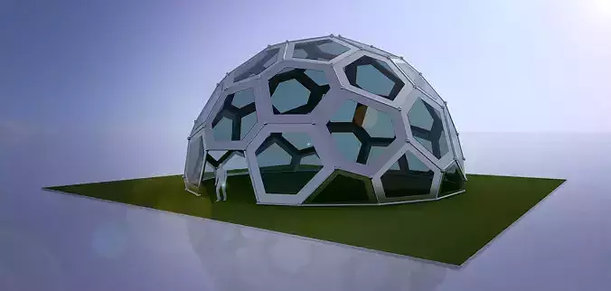 Large dome with frame and glass panels