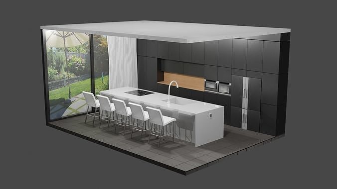 Modern Kitchen Scene Low-poly 3D model
