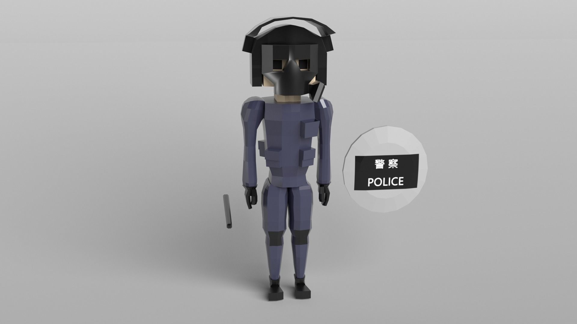 Low Poly Riot Police Low-poly 3D model_1