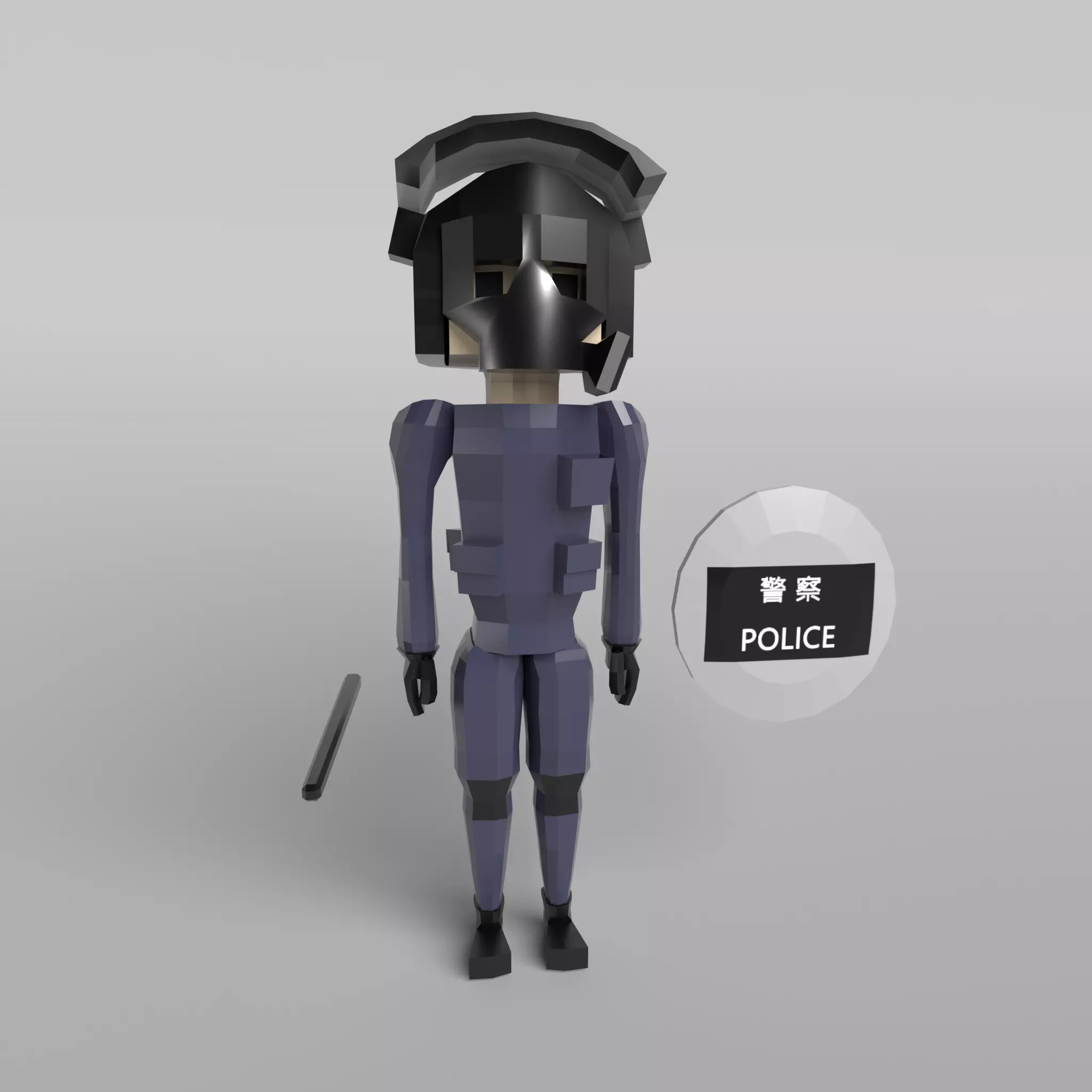 Low Poly Riot Police Low-poly 3D model_0