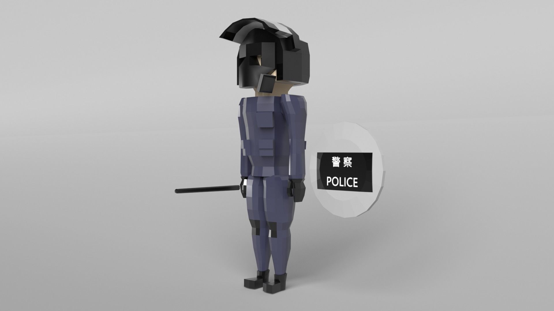 Low Poly Riot Police Low-poly 3D model_2