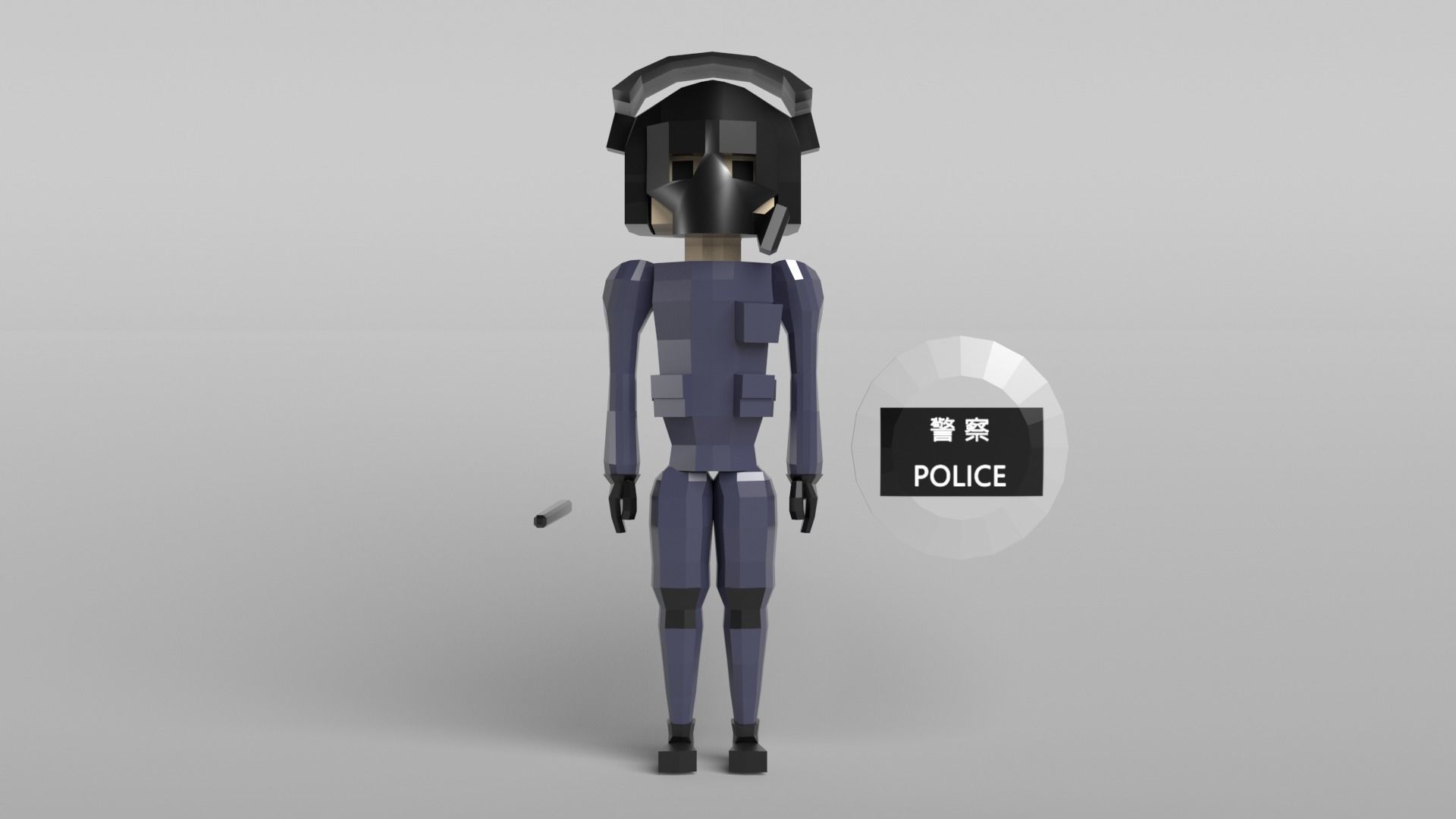 Low Poly Riot Police Low-poly 3D model_3
