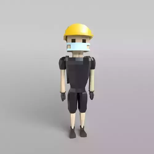 Low Poly Protestor man wearing helmet and hard hat